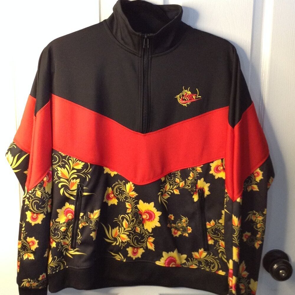 Nike Russian Floral M 1/2 zip track jacket pockets athletic UNISEX gym rat chic